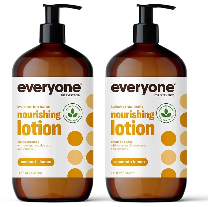 Everyone 3-in-1 Soap Body Wash Shampoo Bubble Bath Coconut Lemon 1 Gallon &amp Hand Body Lotion Coconut Lemon 2 Pack 32 Ounce