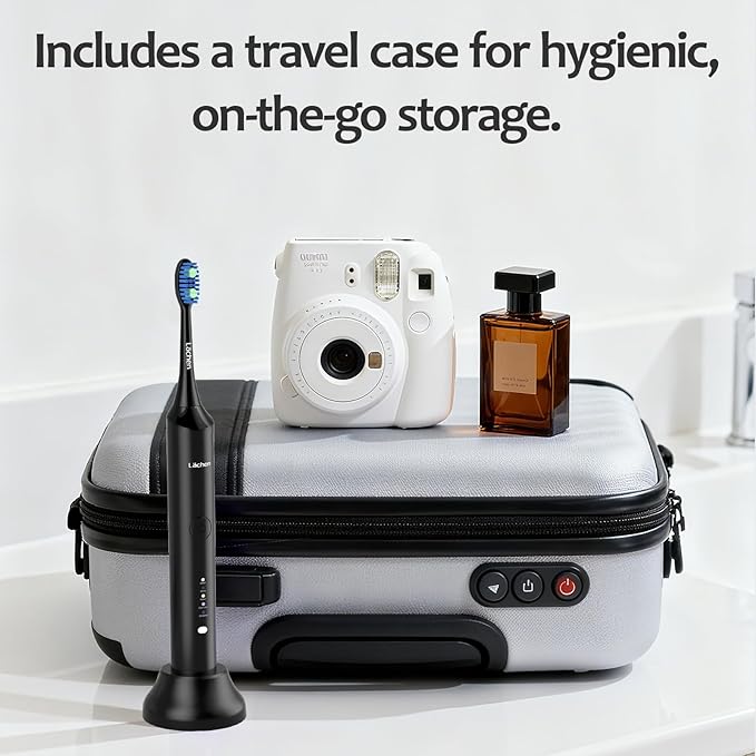 Lächen Electric Toothbrush for Adults – Sonic Rechargeable 5 Modes &amp Smart Timer Travel Case &amp Wireless Charging 4 Brush Heads IPX7 Waterproof (Black)