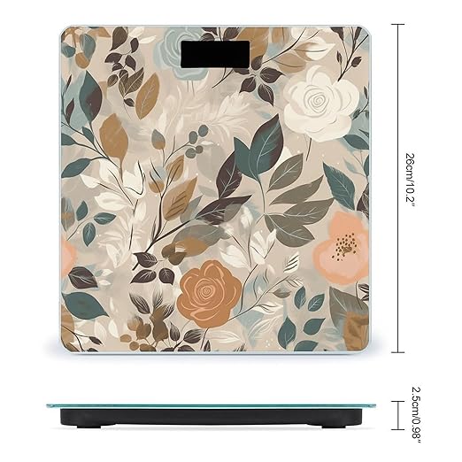 Simple Floral Pattern Scale for Body Weight Anti-Slip Tempered Glass Digital Bathroom Scales Clear LCD Display Weighing Scale Safe Rounded Corners Smart Scales