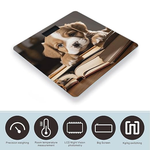 Puppy Dog with Book Digital Bathroom Scale for Body Weight Weighing Scale with Backlit LCD Display High Precision Measurements &amp Measures Weight Up to 180kg