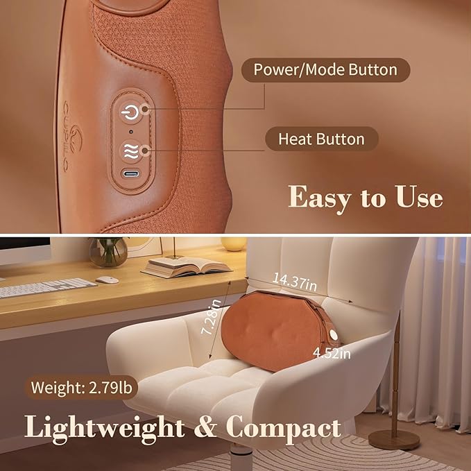 Shiatsu Back Massage Pillow with Heat Cordless Lower Back Massager for Pain Relief Deep Tissue Portable Kneading Massage for Back and Neck Gifts for Mom Her Him Women