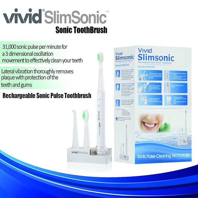 Rechargeable Sonic Pulse Interdental Electric Toothbrush – Slim Regular Heads – 3 Dimensional Oscillation Movement