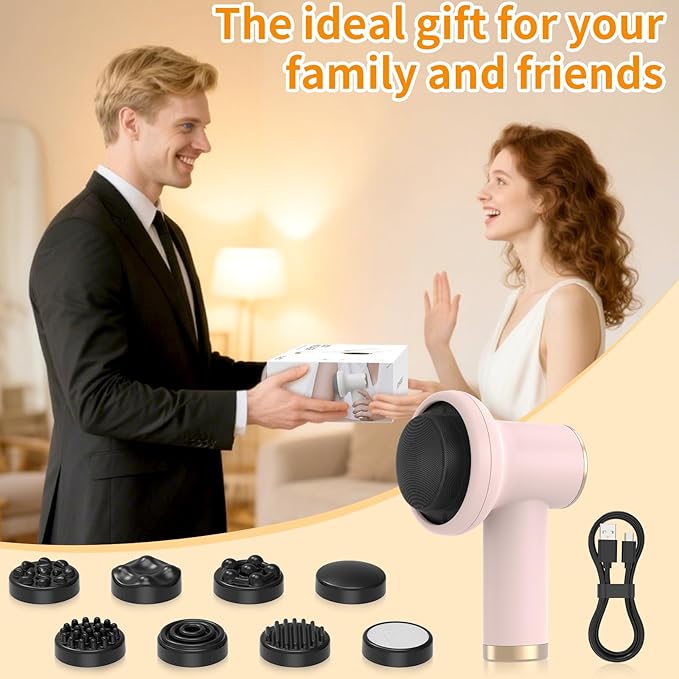 Body Massager for Cellulite Electric Handheld Massage Tool Body Relaxing Machine 8 Massage Heads for Deep Relaxation at Home and Office 9 Modes for Body SPA 1800mAh Battery Gift Pink