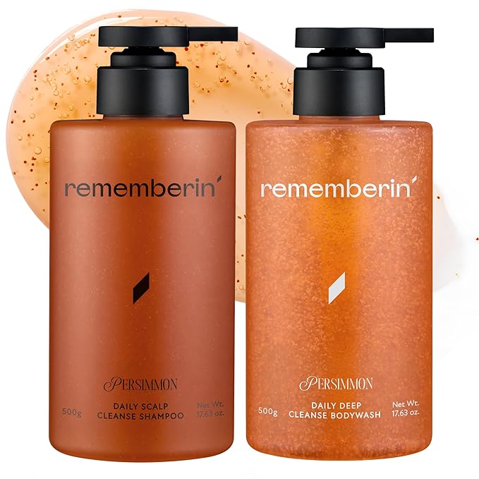 Persimmon Body Wash &amp Shampoo Set – Korean Fermented Persimmon Deodorizing Cleanser for Body Odor Aging Odor (Nonenal) &amp Scalp Odor Care (17.63 oz Each Pack of 2)