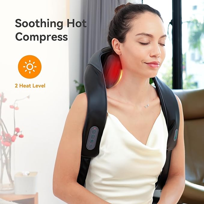 Snailax Cordless Neck Massager with Heat for Pain Relief Deep Tissue 4D Kneading Mothers Day Gifts Rechargeable Shiatsu Back Neck Massager for Neck Shoulders Back