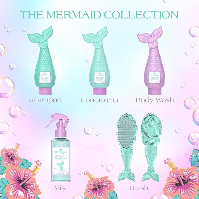 Glimmer Wish Premium Mermaid Shampoo + Conditioner + Body Wash Vanilla Cotton Candy Scent Dermatologist Tested Sulfate &amp Sulfite Free Paraben Free PEG &amp EDTA Free 100% Vegan Cruelty &am