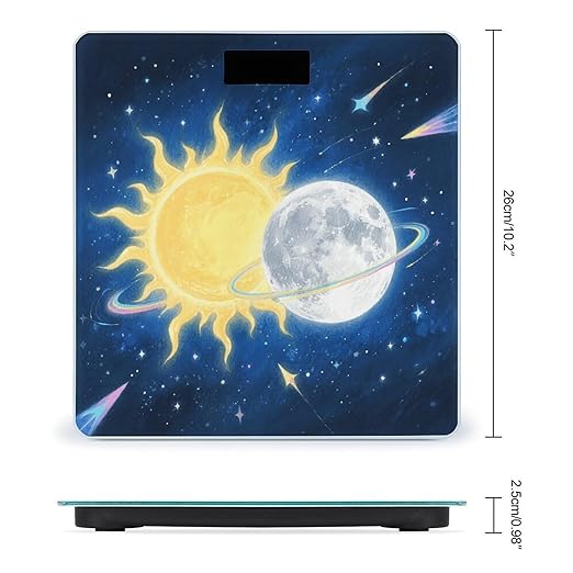 Moon Sun Bathroom Scale for Body Weight LCD Display Digital Bathroom Scale Tempered Glass Bathroom Weight Scales Fashion Smart Scales for Home Bedroom 400 Lb