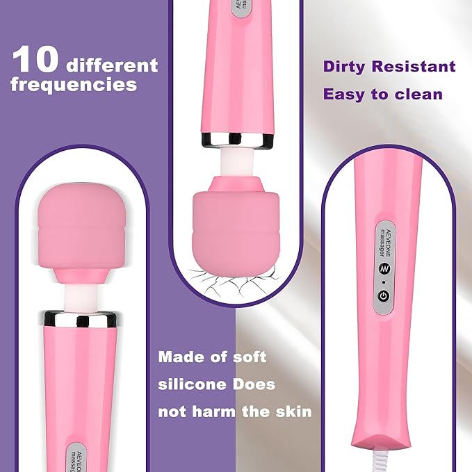 Wired Powerful Handheld Wand Massager Strong Personal Vibration Massage for Sports Recovery Back Muscle Aches All Whole Body Pain (Pink)