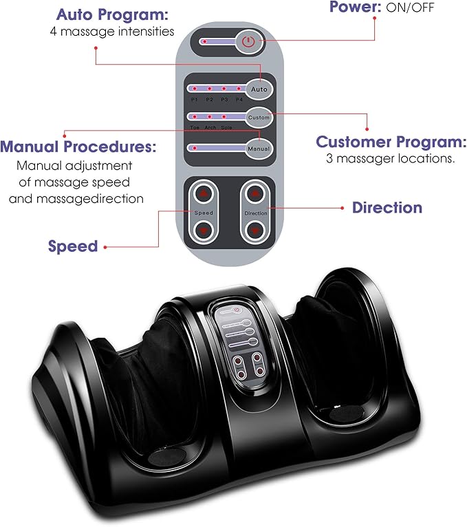 KOTEK Foot Massager Machine Shiatsu Foot &amp Calf Massager with 3 Massage Modes Remote Control Electric Deep Kneading Rolling Scraping Massage for Leg/Arm/Ankle (Black)