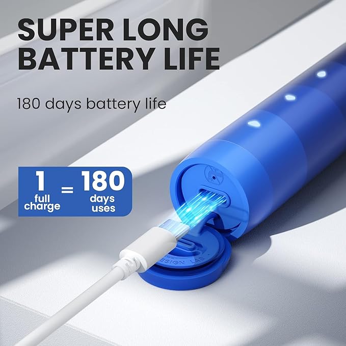 Oclean Electric Toothbrush for Adults Sonic Toothbrush Soft Gum Care Whitening 180 Days Battery Life IPX7 Waterproof 76000 VPM Motor USB C Rechargeable Blue