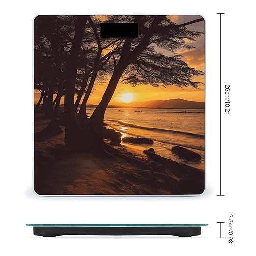Seashore Trees Sunset Scale for Body Weight Highly Accurate Digital Bathroom Scale Sturdy Tempered Glass Weighing Scales with LCD Display Fashion Body Fat Smart Scales 400lb