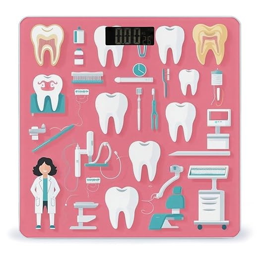 Women's Digital Bathroom Weighing Scale Automatic Switch Energy Saving Scale Smart Scale for Body Weight Teeth Dental Seamless Pattern Pink