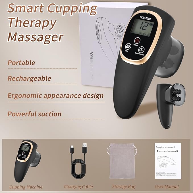 Meifuly Smart Cupping Therapy Massager 12 Levels of Suction Strength and Heat Control Portable Electric Cupping Device for Back Belly Waist Arms Legs