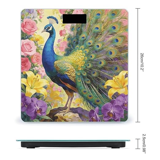 Flowers and Feathers Weight ScaleClear LED Display Bathroom Digital Weighing ScaleTempered Glass Digital Bathroom Scale for Body Weight Capacity Up to 400 Lbs