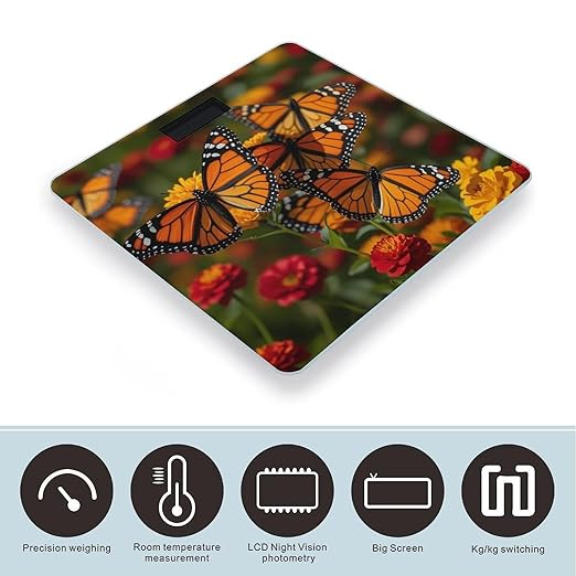 Monarch Butterflies Scale for Body Weight Digital Bathroom Scale Toughened Glass High Precision Scales for Body Weight with Large LCD Backlight Display Weight Scales