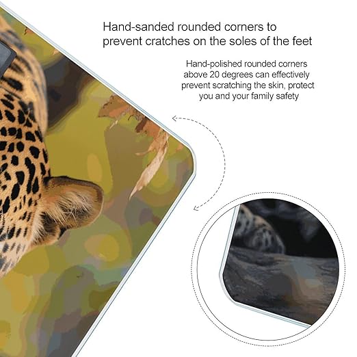 African Leopard Bathroom Scale for Body Weight Bathroom Digital Electronic Weighing Scale with Back Lit LED Display Sturdy Tempered Glass Weight Watchers Scales 400lb