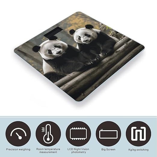 Two Big Pandas Bathroom Scale Automatic Power On/Off Body Scales LCD Backlight Display Square Digital Scale Rounded Corners Bathroom Scales for Home Bedrooms