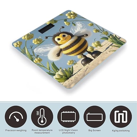 Cute Cartoon Bee Scale for Body Weight Accurate Digital Bathroom Scale Toughened Glass High Precision Scales Smart Weight Scales with Large LCD Backlight Display Weighing Machine