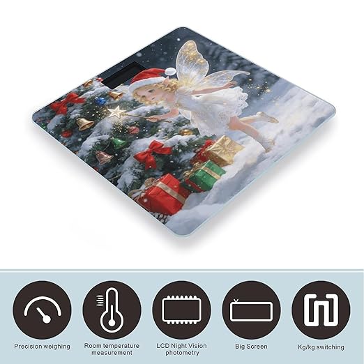 Fairy Christmas Smart Scale for Body Weight Digital Bathroom Scale Toughened Glass Weight Scale with Large LCD Backlight Display High Precision Scales Weighing Machine