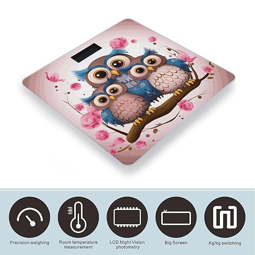Digital Bathroom Scale for Body Weight Scale with Bright LCD Display High Accuracy Step-On Technology Auto On/Off Cute Owls Digital Scales 400 Lbs /180kg