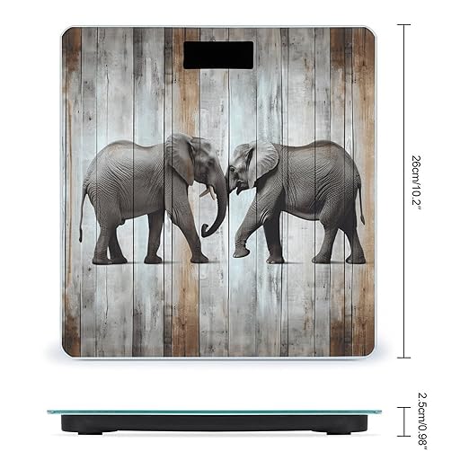 Elephant on Wood Scale for Body Weight Highly Accurate Digital Bathroom Scale Sturdy Tempered Glass Weighing Scales with LCD Display Fashion Body Fat Smart Scales 400lb