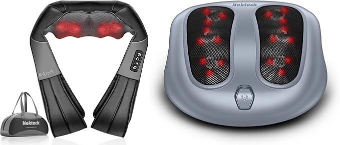 Nekteck Shiatsu Neck and Back Massager with Soothing Heat and Storage Bag Shiatsu Foot Massager