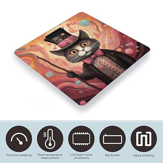 Cat Holding A Cane Scale for Body Weight Precision Bathroom Weighing Scales with Back Lit LCD Display Sturdy Tempered Glass Body Weight Scales Digital Bathroom Scale 400lb
