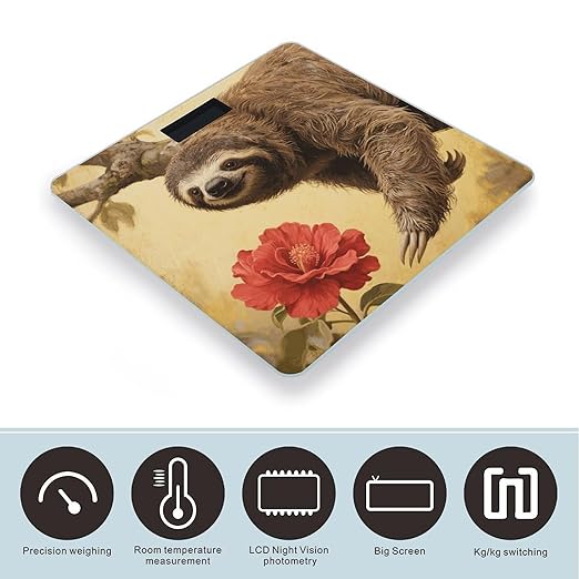 Sloth and Flower Scale for Body Weight Sturdy Tempered Glass Weighing Scales with LCD Display Accurate Digital Bathroom Scale Convenient Body Fat Smart Scales Easy Read