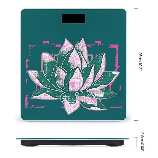 Lotus Flower Namaste Scale for Body Weight Anti-Slip Tempered Glass Digital Bathroom Scales Clear LCD Display Weighing Scale Safe Rounded Corners Smart Scales