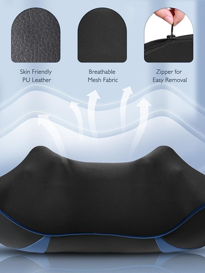 Careboda Back Neck Shoulder Massager with Heat Shiatsu Electric Deep Tissue 3D Kneading Massagers for Relief on Waist Leg Calf Foot Full Body Muscles Gift for Men Women Mom Dad (Blue)