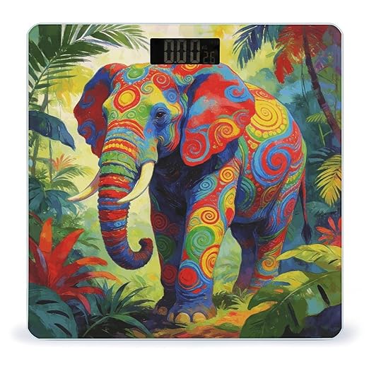 Colorful Elephant Weight ScaleClear LED Display Bathroom Digital Weighing ScaleTempered Glass Digital Bathroom Scale for Body Weight Capacity Up to 400 Lbs
