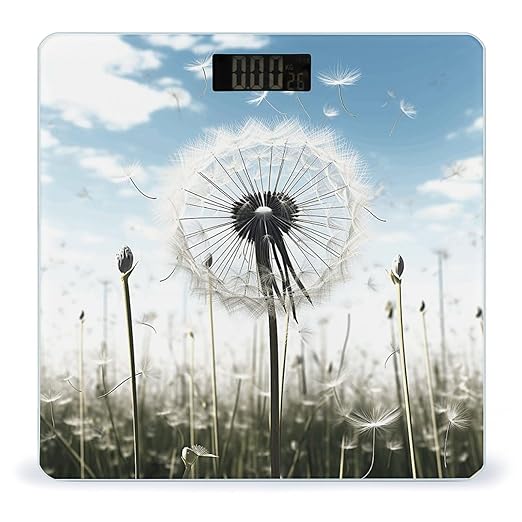 Dandelion Scale for Body Weight Anti-Slip Tempered Glass Digital Bathroom Scales Clear LCD Display Weighing Scale Safe Rounded Corners Smart Scales