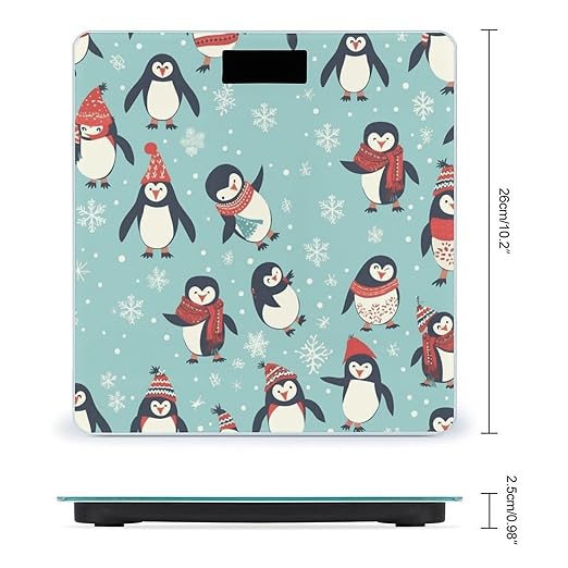 Winter Christmas Penguins Bathroom Scale for Body Weight with High Precision Large LCD Backlight Display Digital Weighing Scale with BMI Capacity Up to 180kg