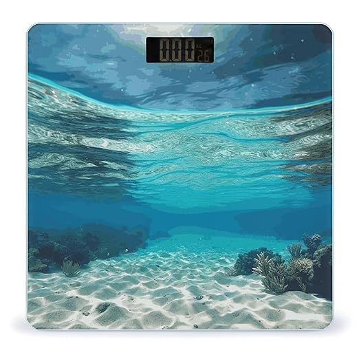 Underwater View of Tropical Beach Scale with LCD Easy-to-Read Anti-Slip Weight Digital Bathroom Scale Precision Weighing Scales Sturdy Tempered Glass Body Weight Scales for Daily Use