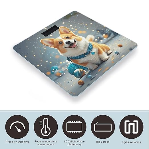 Cartoon Corgi Dog Weight Scale Cute Bathroom Scale for Body Highly Accurate Digital Weighing Machine for People Compact LCD Display Scales with Sturdy Toughened Glass Scales