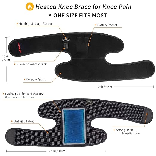 Heated Knee Brace Wrap with Massage - Battery Powered Heating Knee Brace for Men Women Elders(Double)
