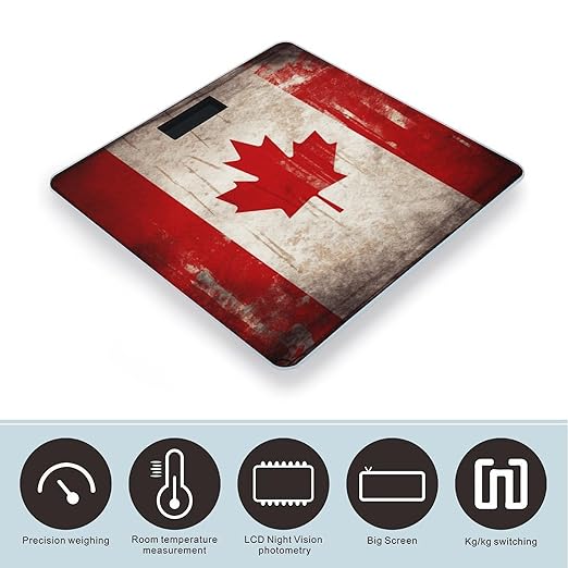 Retro Canada Flag Bathroom Scale Rounded Smart Scale for Body Weight Automatic Power On/Off Weight Scales Accurate Bathroom Digital Scales for Pet Home Bedroom Kitchen