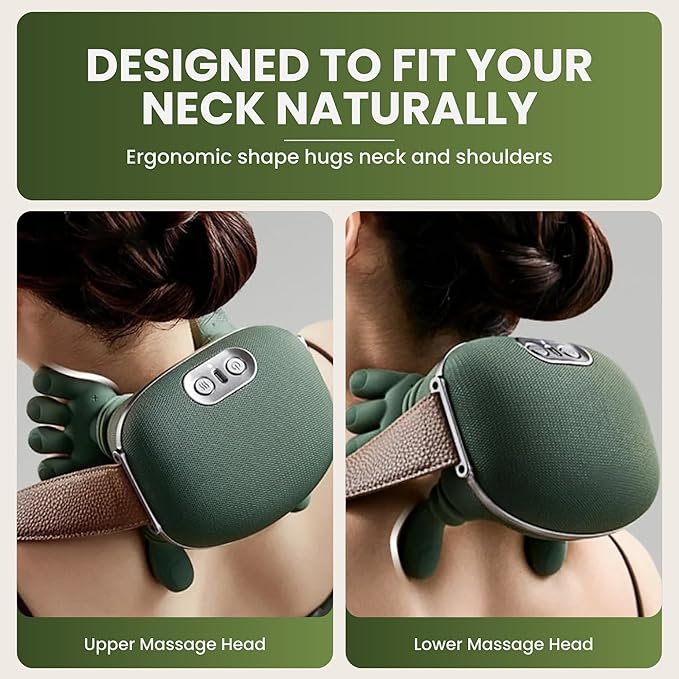 BeFit24 Neck Massager with Heat 4D Deep Tissue Shiatsu Neck Massage Machine for Pain Relief Electric Cervical Shoulder &amp Back Massager with Simulated Human Hand Kneading Muscle Relaxation (Gree