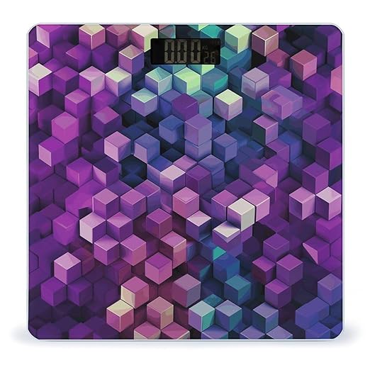 Abstract Color Cubes Purple Scale for Body Weight High Precision Digital Weight Scales with LCD Display Anti-Slip Sturdy Slim Tempered Glass Bathroom Scale for Home Use