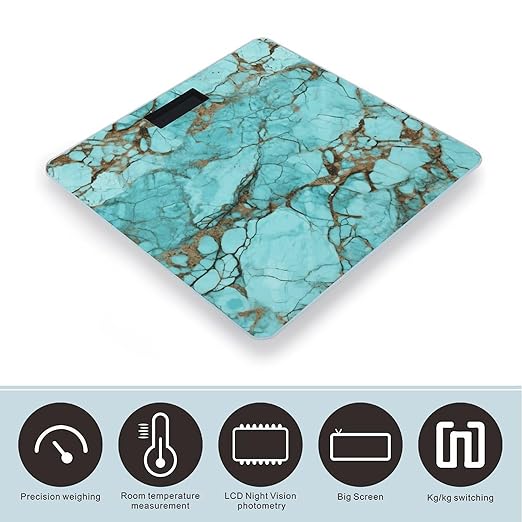 Digital Bathroom Scale for Body Weight Scale with Bright LCD Display High Accuracy Step-On Technology Auto On/Off Turquoise Marble Digital Scales 400 Lbs /180kg