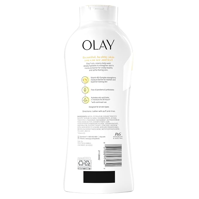 Olay Body Wash for Women Ultra Moisture 24hr Moisturizing Hydrating &amp Refreshing B3 Vitamin Complex Free of Parabens &amp Phthalates for All Skin Types Shea Butter Scent 22 fl oz (Pack of