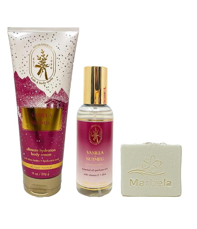 Bath &amp Body Works Aromatherapy Vanilla Nutmeg - Ultimate Hydration Body Cream Essential Oil Perfume Mist with a Natural Oats Soap