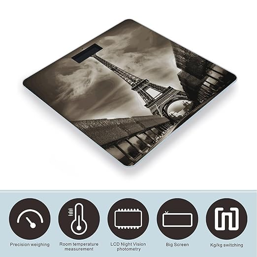 Paris Eiffel Tower Weight Scale Digital Electronic Scales Bathroom Scale Larg LCD Backlight Display High Precision MeasurementsTempered Glass