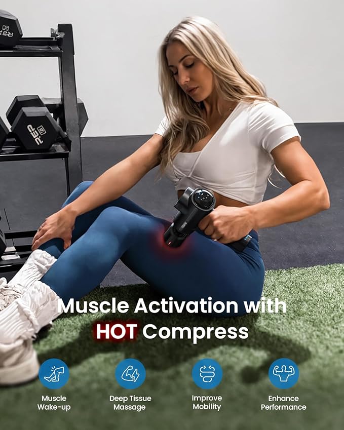 RENPHO Active Thermacool Deluxe Massage Gun Deep Tissue with Charging Stand Back Massager with Heat and Cold Head Percussion Body Muscle Masajeador for Athletes Pain Relief