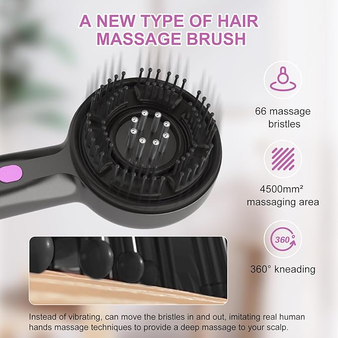 Yi Dong Electric Scalp Massage Comb with 4500mm² 66 Nodes 3 Modes Built-in 3ml Essential Oil Reservoir Type-C Rechargeable - Long-Lasting Hair Care Gift