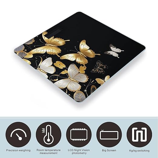 Gold White Butterflies Black Scale for Body Weight Accurate Digital Bathroom Scale Toughened Glass High Precision Scales Smart Weight Scales with Large LCD Backlight Display Weighing Machine