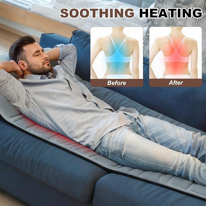 KOCASO Flannel Full Body Massage Mat Multifunctional Massage Chair Pad with Heat Timer Shiatsu Neck Massager Carry Bag Earplugs Anti-Slip Bottom for Reclining Chair