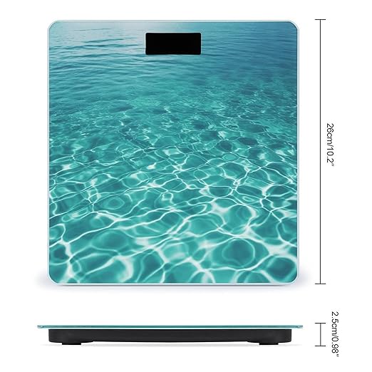 Blue Aqua Pool Water Scale for Body Weight Safe Rounded Corners Tempered Glass Digital Bathroom Scale LED Display 400lb Capacity Weight Scales with High Precision Sensors