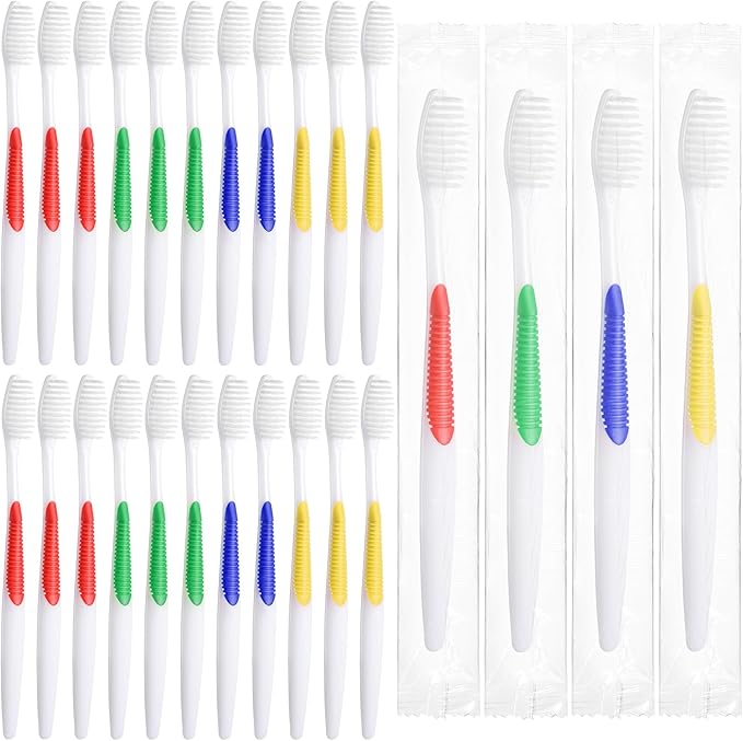 Honeydak 200 Packs Bulk Disposable Toothbrushes - Individually Wrapped Multicolor Soft Bristle Medium Manual Travel Toothbrushes for Hotel Toiletries(Stylish)