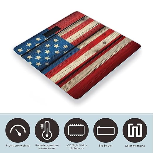 Automatic Switch Digital Bathroom Weighing Scale Smart Scale for Body Weight Vintage Wooden American Flag